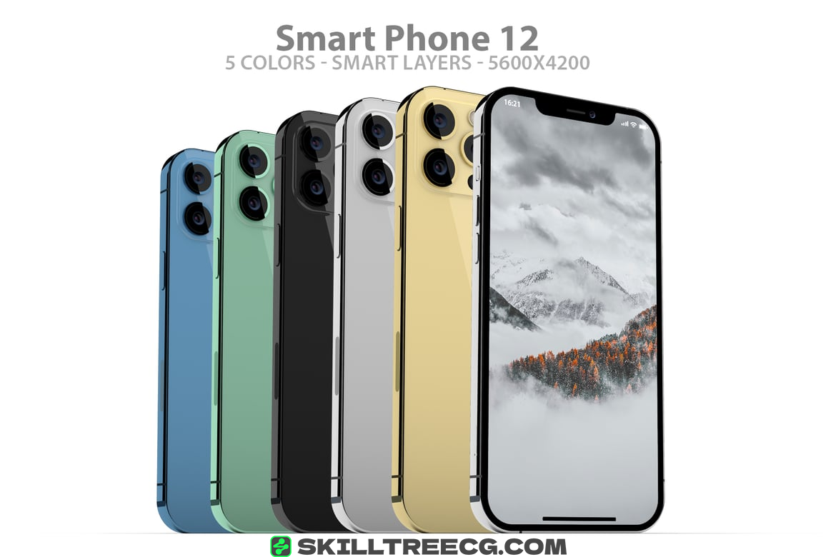 iPhone 12 PSD Mockups in All Colors（448565）-技能树